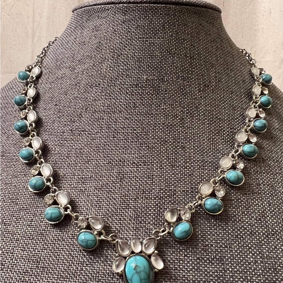 Turquoise Crystal Necklace • Crystal Necklace • Turquoise • Jewelry 
• statement - Picture 3 of 3